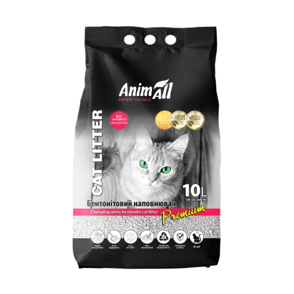 AnimAll Premium Classic Наполнитель бентонитовый белый без аромата 10 л - 1