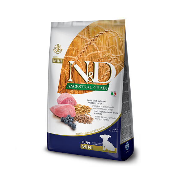 Farmina N&amp;D Ancestral Grain Lamb&amp;Blueberry Puppy Mini Сухий корм з ягням і чорницею для цуценят малих порід, 2,5 кг