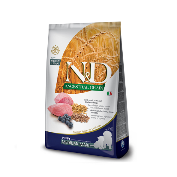 Farmina N&amp;D Ancestral Grain Lamb&amp;Blueberry Puppy Medium&amp;Maxi Сухий корм з ягням і чорницею для цуценят середніх і великих порід, 2,5 кг