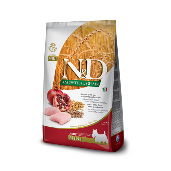 Farmina N&amp;D Ancestral Grain Chicken&amp;Pomegranate Adult Mini Сухий корм з куркою, гранатом і злаками для собак дрібних порід, 2,5 кг