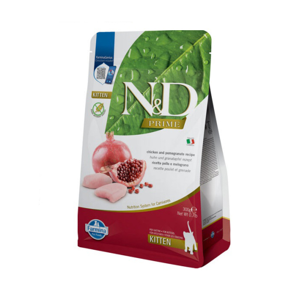 Farmina N&amp;D Prime Chicken&amp;Pomegranate Kitten Сухой беззерновой корм с курицей и гранатом для котят, 300 г