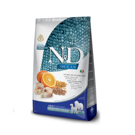 Farmina N&amp;D Ocean Cod Spelt, Oats&amp;Orange Adult Medium&amp;Maxi Сухий корм з тріскою, спельтою, вівсом і апельсином для собак середніх і великих порід, 2,5 кг