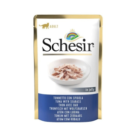 Schesir Tuna with Seabass Влажный корм для кошек тунец с морским окунем в желе пауч, 85 г