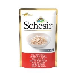 Schesir Chicken with Seabass Влажный корм для кошек куриное филе с морским окунем в желе пауч, 85 г