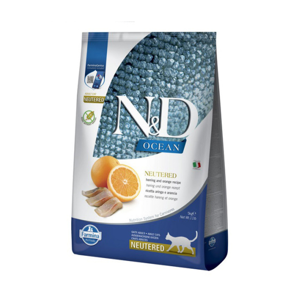 Farmina N&amp;D Ocean Herring&amp;Orange Cat Adult Neutered Сухий беззерновий корм з оселедцем і апельсином для стерилізованих котів, 5 кг