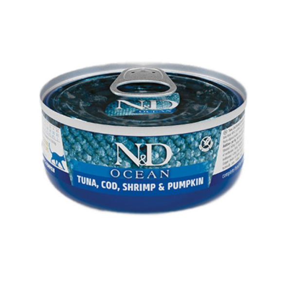 Farmina N&amp;D Ocean GF Tuna Cod Shrimp &amp; Pumpkin Adult Вологий корм з тунцем, тріскою і креветками для котів, 70 г