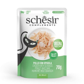 Schesir Chicken with Seabass Вологий корм для котів куряче філе з морським окунем в желе пауч, 85 г