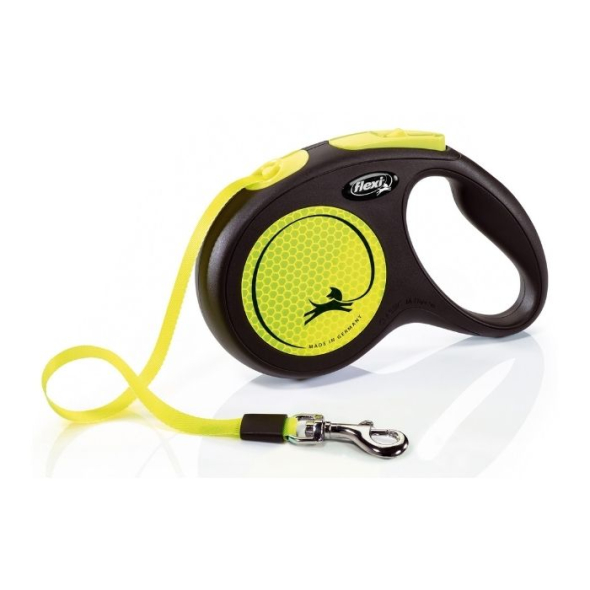 Flexi New Neon M Повідець-рулетка світловідбивна для собак до 25 кг, стрічка, 5 м, жовта