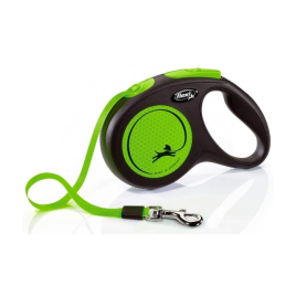 Flexi New Neon M Повідець-рулетка світловідбивна для собак до 25 кг, стрічка, 5 м, зелена