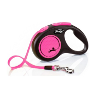 Flexi New Neon S Повідець-рулетка світловідбивна для собак до 15 кг, стрічка, 5 м, рожева