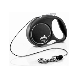 Flexi Black Design XS Поводок-рулетка для кошек и собак весом до 8 кг, трос, 3 м, черная