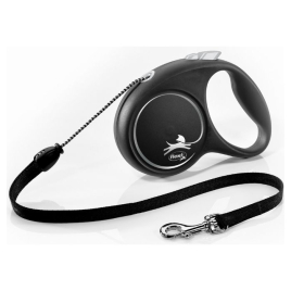 Flexi Black Design M Поводок-рулетка для собак весом до 20 кг, трос, 5 м, черная