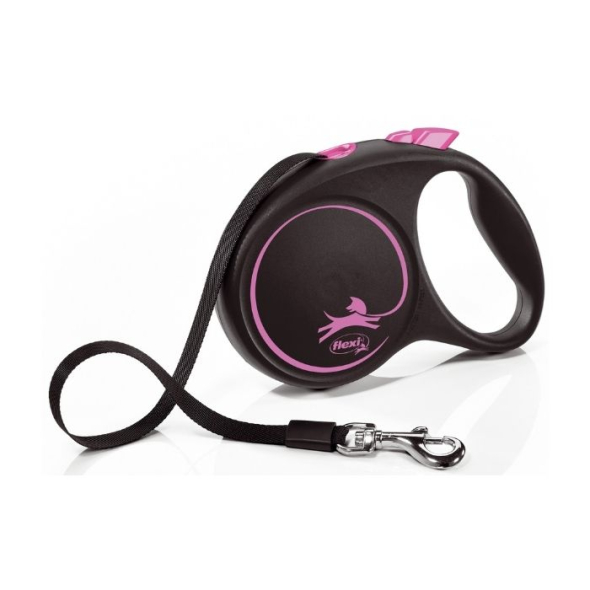 Flexi Black Design M Повідець-рулетка для собак вагою до 25 кг, стрічка, 5 м, рожева