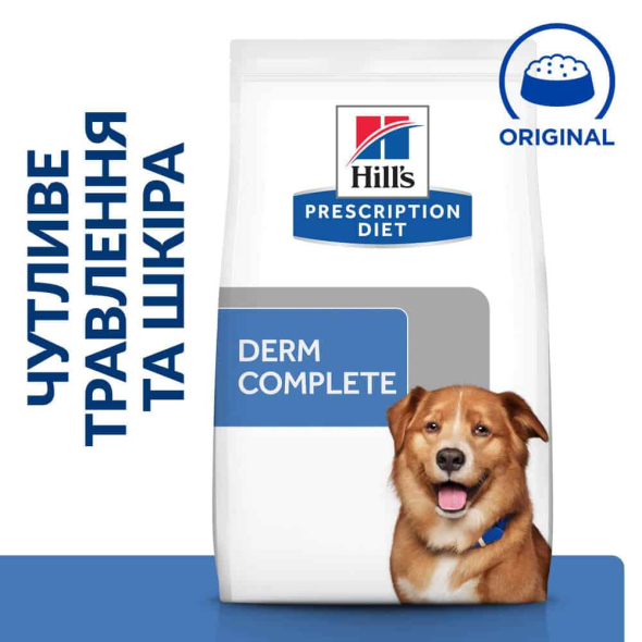 Hill's Prescription Diet Derm Complete Сухой лечебный корм для собак всех пород с рисом и яйцом при атопическом дерматите и пищевой аллергии 4 кг - 1
