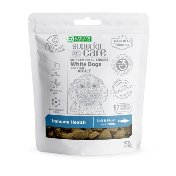 Nature's Protection Superior Care White Dogs Immune Health Беззерновые лакомства для взрослых собак с белым окрасом с сельдью, 150 г