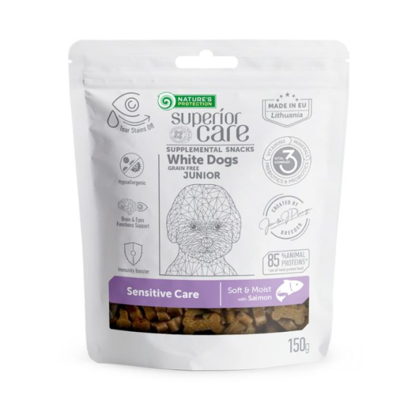 Беззерновые лакомства с лососем для юниоров всех пород Nature&#039;s Protection Superior Care White Dogs Sensitive Care, 150г