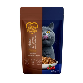 Lovely Hunter Sterilised Adult Cats with Chicken, Turkey and Cranberries Влажный корм для стерилизованных кошек с курицей, индейкой и клюквой, 85 г
