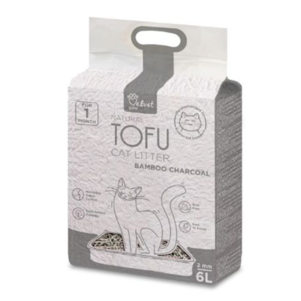 VELVET PAW TOFU Наполнитель для кошачьих туалетов с бамбуковым углем, 6 л/2,6 кг