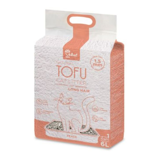 VELVET PAW TOFU Наполнитель туалетов для длинношерстных котов с экстрактом персика, 6 л/2,6 кг