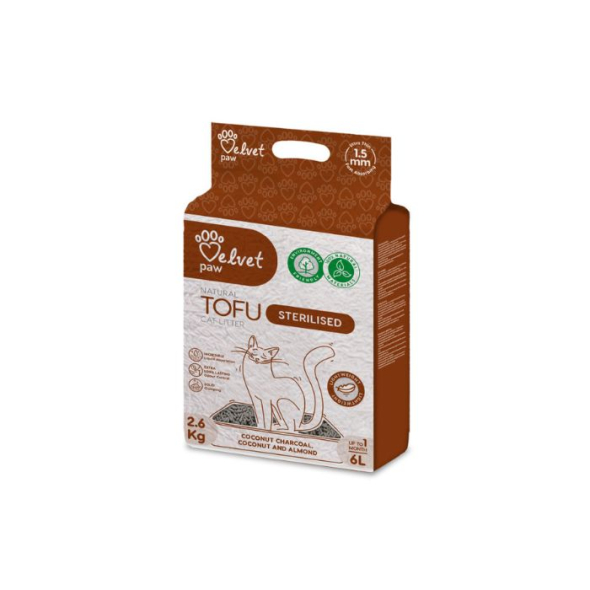 VELVET PAW TOFU Наповнювач для стерилізованих котів, з кокосовим вугіллям, мигдалевою та кокосовою есенцією 6 л/2,6 кг