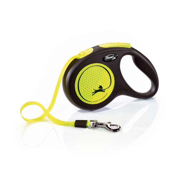 Flexi New Neon M Повідець-рулетка світловідбивна для собак до 25 кг, стрічка, 5 м, жовта