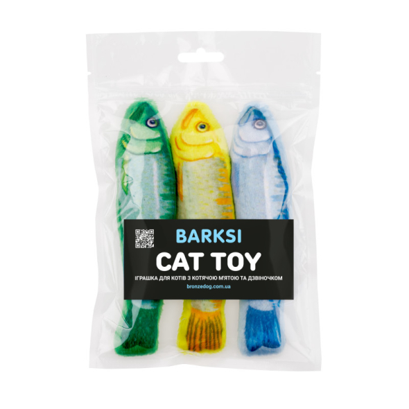 Barksi Игрушка для кошек рыбки-сардины с кошачьей мятой и колокольчиком, 3 шт, 16,5 см - 5