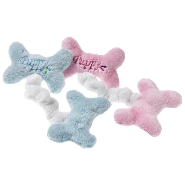 Flamingo Puppy Mini Bones Игрушка для щенков плюшевая косточка с пищалками на веревке, 25 см