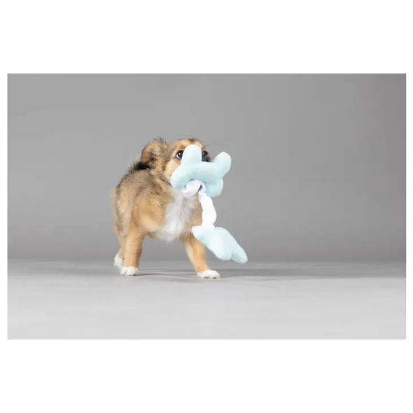 Flamingo Puppy Mini Bones Игрушка для щенков плюшевая косточка с пищалками на веревке, 25 см - 1