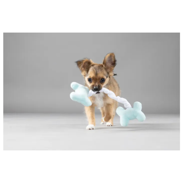 Flamingo Puppy Mini Bones Игрушка для щенков плюшевая косточка с пищалками на веревке, 25 см - 2