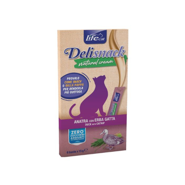 LifeCat Deli Snack Cream Кремові ласощі з качкою і котячою м’ятою для котів 90 г