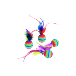 Flamingo RAINBOWBALLS м’ячик із пір’їнками, іграшка для котів, спонж, 3 см (4од.)