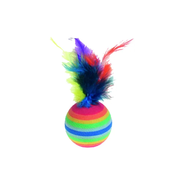Flamingo Rainbow Balls Игрушка для кошек мячик паралоновый с перьями, 4 шт - 1