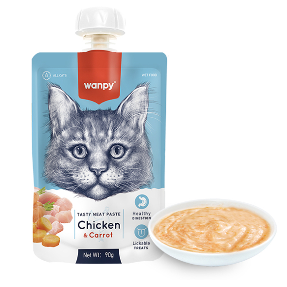 Wanpy крем-пюре курка з морквою рідкий корм для котів, 90 г