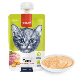 Wanpy крем-пюре тунець і курка з морквою рідкий корм для котів, 90 г