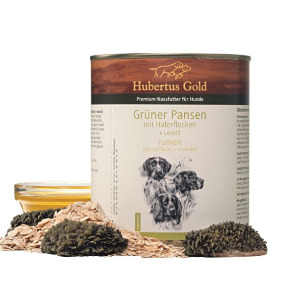 Hubertus Gold Grüner Pansen mit Haferflocken Влажный корм для собак зеленый рубец с овсянкой и льняным маслом, 800 г - 1