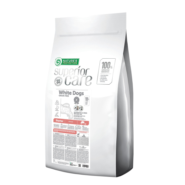 Nature's Protection Superior Care White Dogs Grain Free Salmon Starter All Breeds Сухий беззерновий корм (стартер) для цуценят усіх порід з лососем, 17 кг (ПОШКОДЖЕНА УПАКОВКА)