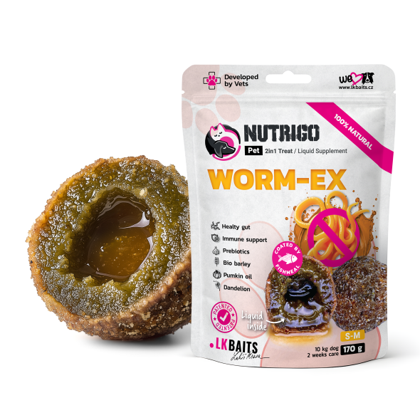 LK Baits Pet Nutrigo Worm-Ex S-M Функціональні ласощі для собак середніх порід з рослинним комплексом для кишківника (Ø 20 мм), 170 г