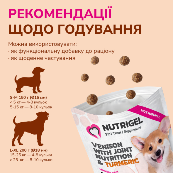 LK Baits Pet Nutrigel Wild Game S-M Функціональні ласощі для собак для суглобів з дичиною та куркумою (Ø 15 мм), 150 г - 4