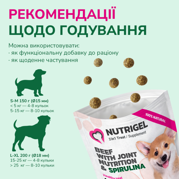 LK Baits Pet Nutrigel Beef S-M Функціональні ласощі для собак для суглобів з яловичиною і спіруліною (Ø 15 мм), 150 г - 4