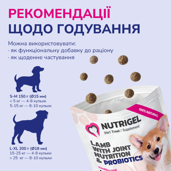 LK Baits Pet Nutrigel Lamb S-M Функціональні ласощі для собак для суглобів з ягням і пробіотиками (Ø 15 мм), 150 г - 4