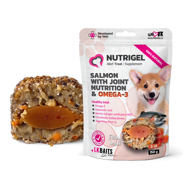 LK Baits Pet Nutrigel Salmon S-M Функциональное лакомство для собак для суставов с лососем и Omega-3 (Ø 15 мм), 150 г