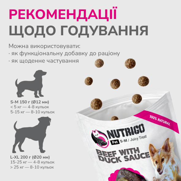 LK Baits Pet Nutrigo Treat Veal Функціональні ласощі для собак з яловичиною та качиним соусом (Ø 12 мм), 150 г - 5