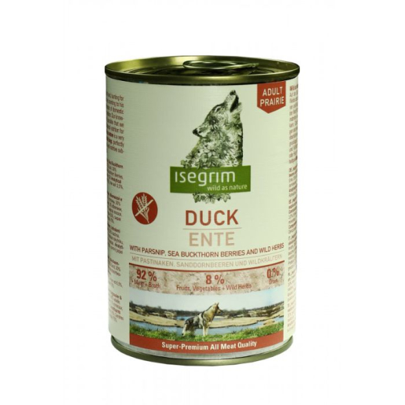 Isegrim Duck with Parsnip, Sea Buckthorn &amp; Wild Herbs Вологий корм для собак качка з пастернаком, обліпихою і травами, 400 г