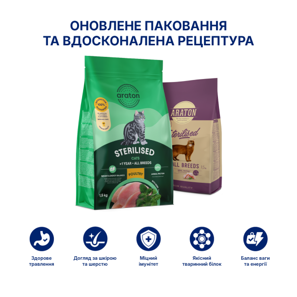 ARATON Sterilised Adult All Breeds Сухий корм для стерилізованих котів 1,5 кг - 1