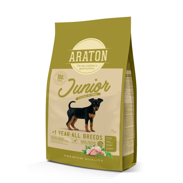 Повнораціонний сухий корм для цуценят усіх порід ARATON JUNIOR All Breeds 15кг