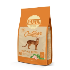 Повноцінний сухий корм з куркою та індичкою для дорослих котів ARATON OUTDOOR Adult All Breeds 15кг