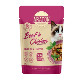 ARATON Adult with Beef and Chicken Влажный корм для взрослых кошек с говядиной и курицей, 85 г