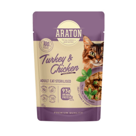 ARATON Sterilised Adult with Turkey and Chicken Влажный корм для стерилизованых кошек с индюшкой и курицей, 85 г