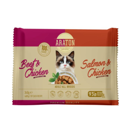 ARATON Cats Set Adult Сет влажного корма для взрослых кошек (Лосось и курица + Говядина и курица), 4x85 г