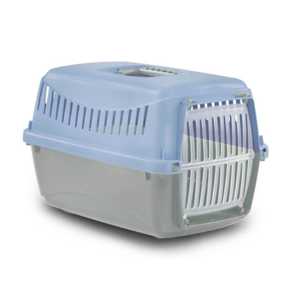 MP Bergamo Gipsy S Plastic Door Переноска для кошек и небольших собак голубая, 46 x 31 x 32 см